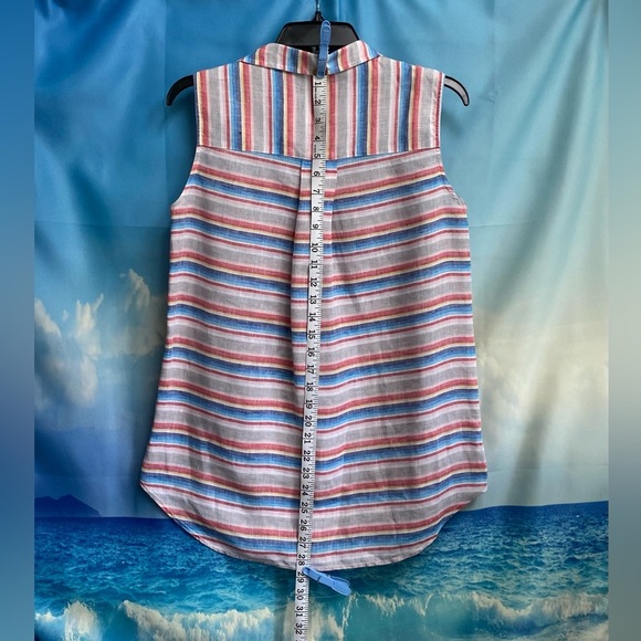 Frank & Eileen Fiona Sleeveless Classic Linen Blouse Size: S Multi Color Stripe - Picture 14 of 16